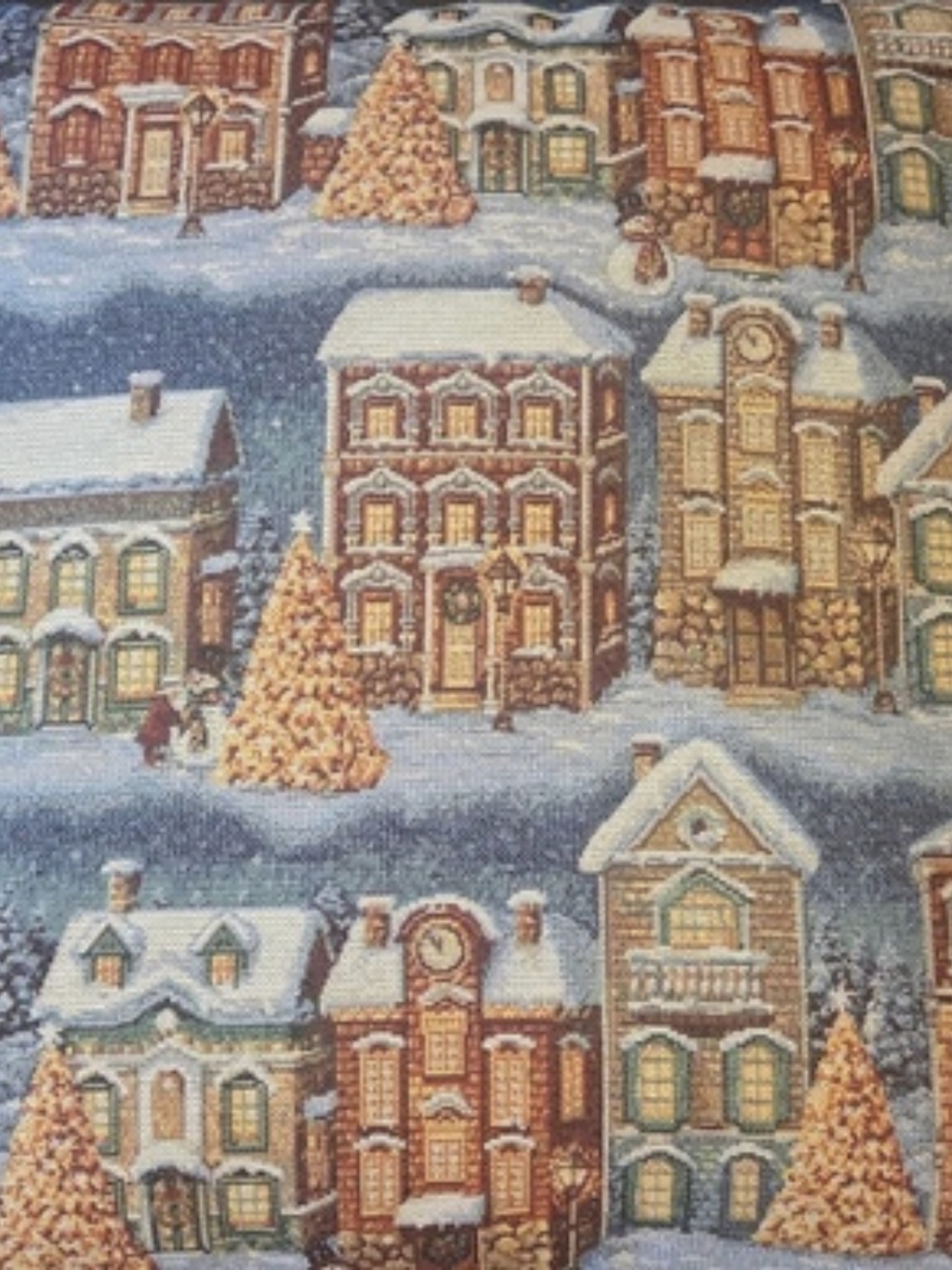 Caldeira Winter Village Tapestry Cushion in Blue & Multicolor